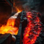 Фото по теме: Процесс разделения чугуна и шлака в желобе
